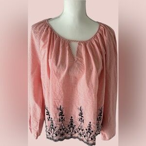 Crown & Ivy Black and Orange Long Sleeve Embroidered Blouse